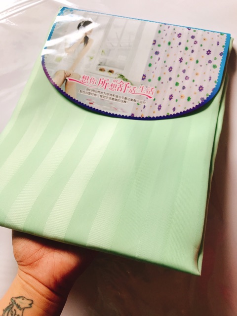 Rèm Phòng Tắm / Rèm Cửa Sổ Xanh Cốm Đậm Sọc bóng 180cm X 180cm Loại 1( Ảnh + Video thật )