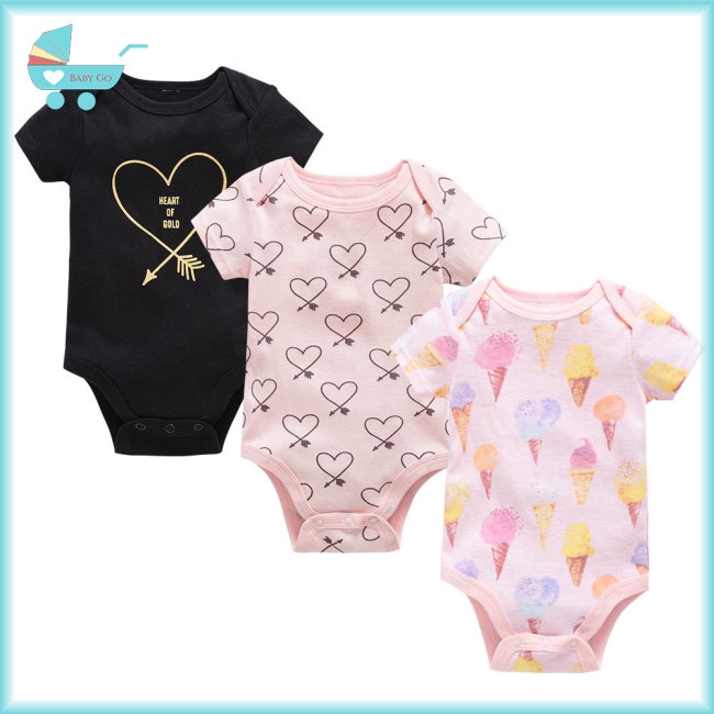 Bộ 3 trang phục mặc toàn thân tay ngắn họa tiết hoạt hình dễ thương cho bé sơ sinh