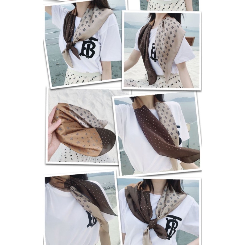 Khăn bandana lụa vuông quàng cổ nữ công sở văn phòng cao cấp 90 90x90cm iLita họa tiết sọc đen trắng