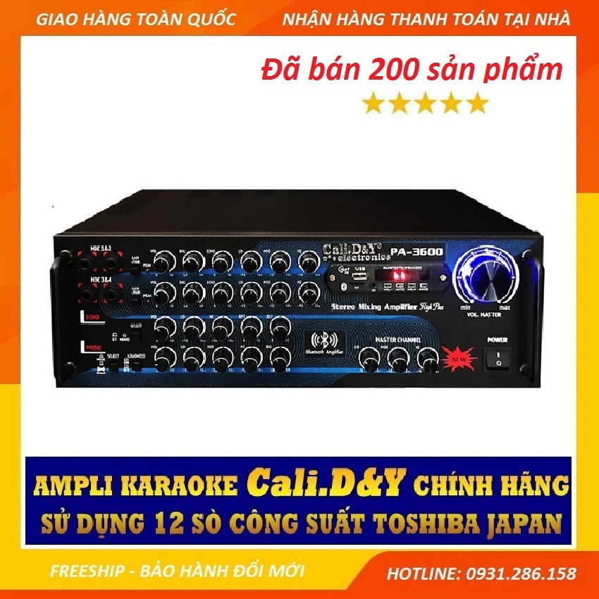 [Sale mừng Sinh nhật] Amply 12 sò lớn Toshiba.Japan Cali DY PA-3600 Âm ly karaoke Bluetooth - Tặng dây AV, Chống lăn Mic