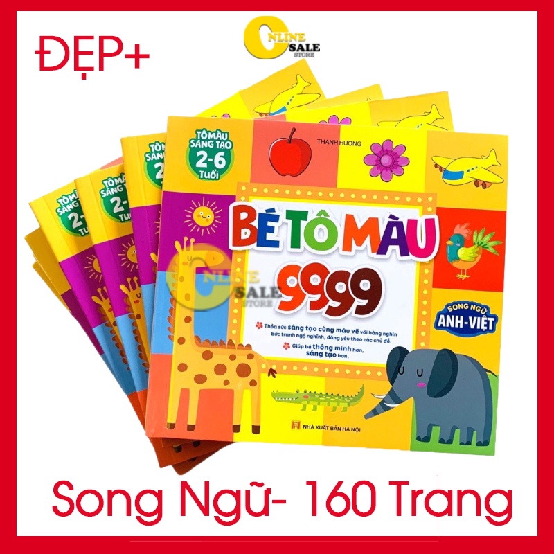 [Mẫu Mới] Tập tô màu cho bé từ 2 3 4 5 6 tuổi 160 trang song ngữ Anh Việt tranh vẽ ngộ nghĩnh nhiều chủ đề