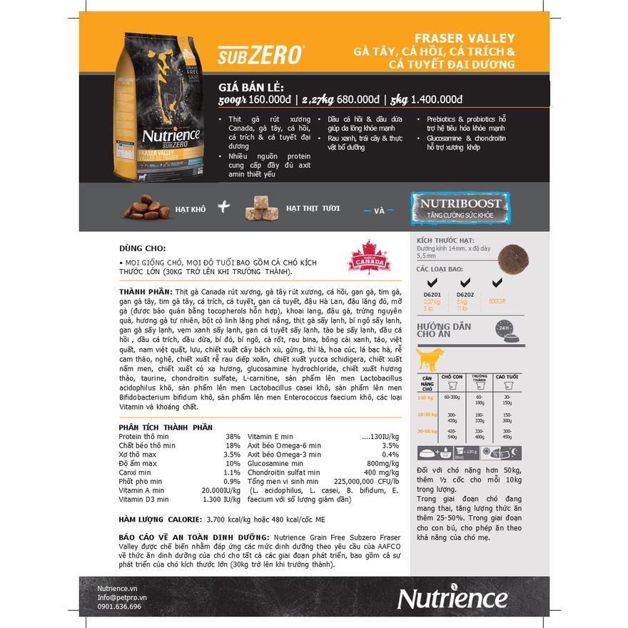 Hạt Nutrience Sub Zero cho chó mọi lứa tuổi túi 500g - 2,27kg