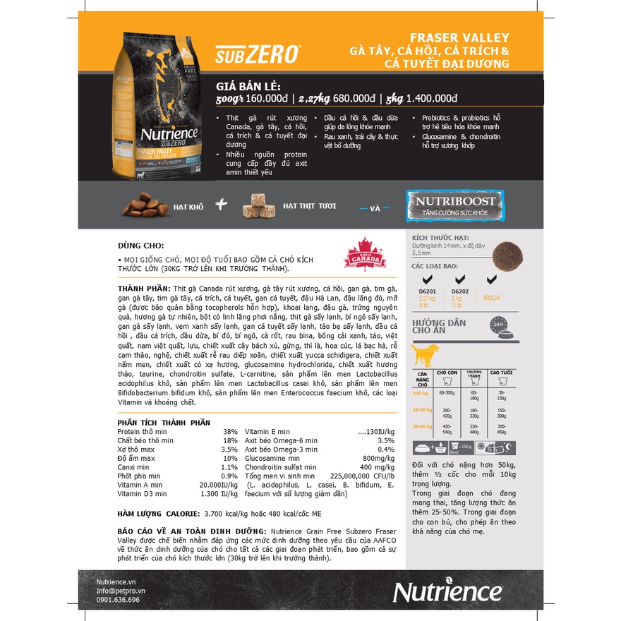 Thức ăn hạt cao cấp dành cho chó Nutrience Subzero Fraser Valley 2.27kg