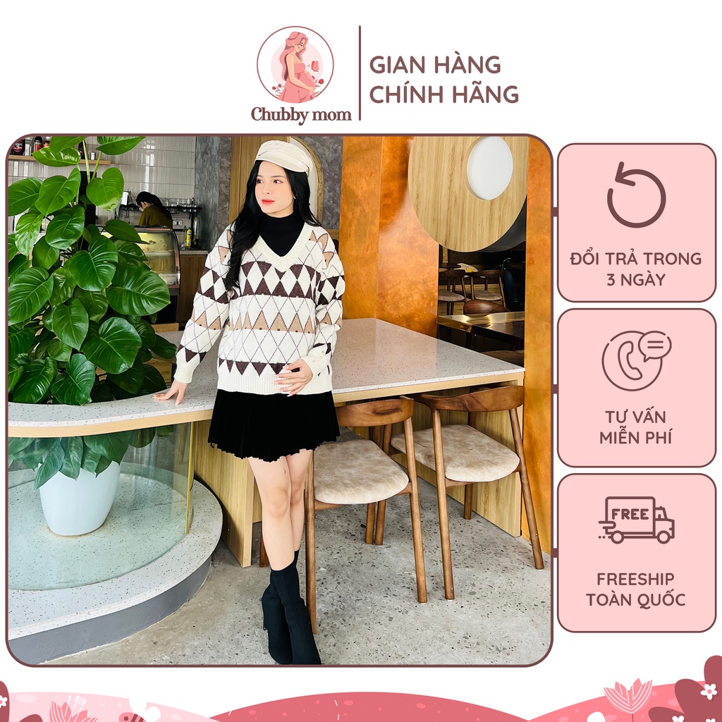 Chân váy nhung xếp ly ngắn cạp chun có điều chỉnh thời trang thu đông cho bà bầu và sau sinh - CHUBBY MOM