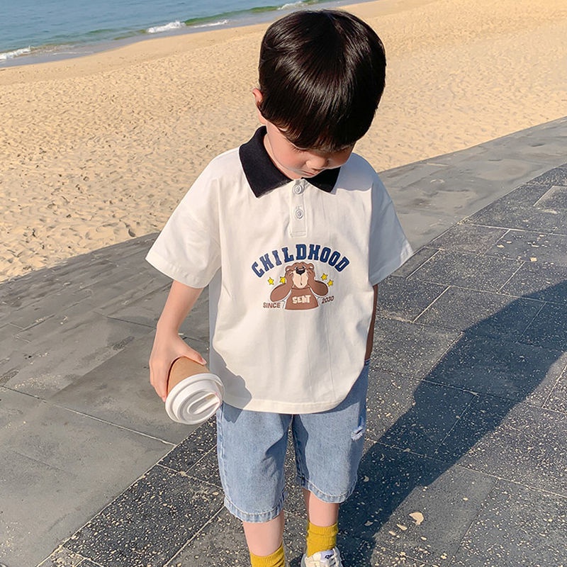 [Babycat Hàng Có Sẵn Bán Chạy Áo Thun polo Tay Ngắn Mùa Hè Phong Cách Hàn Quốc Nhật Bản Nhỏ 3 Phong Cách Hàn Quốc Dành Cho Bé Trai