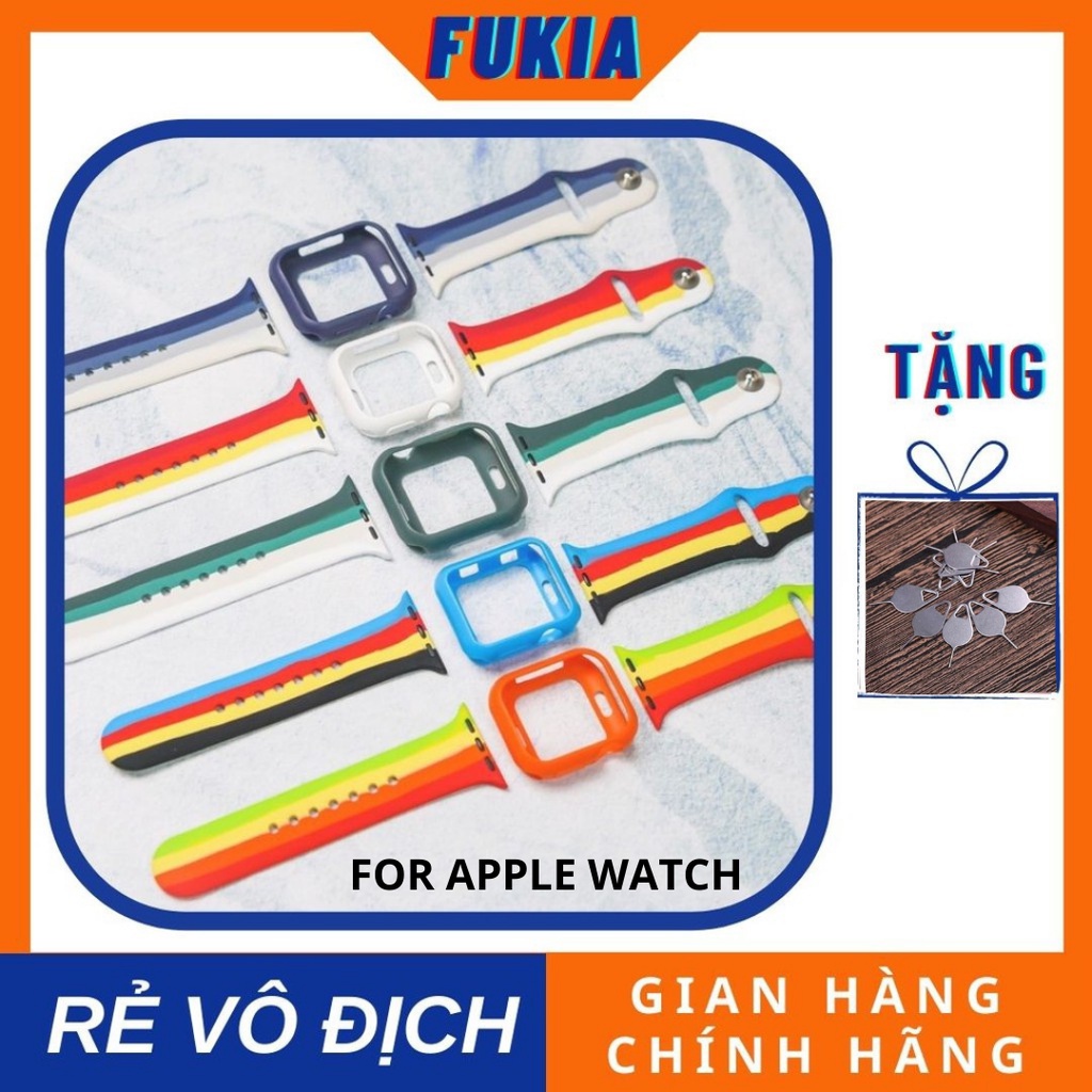 Combo dây và ốp cầu vồng dành cho apple watch đồng hồ thông minh iWatch series 1/2/3/4/5/6/SE size 38/40/42/44mm Fukia