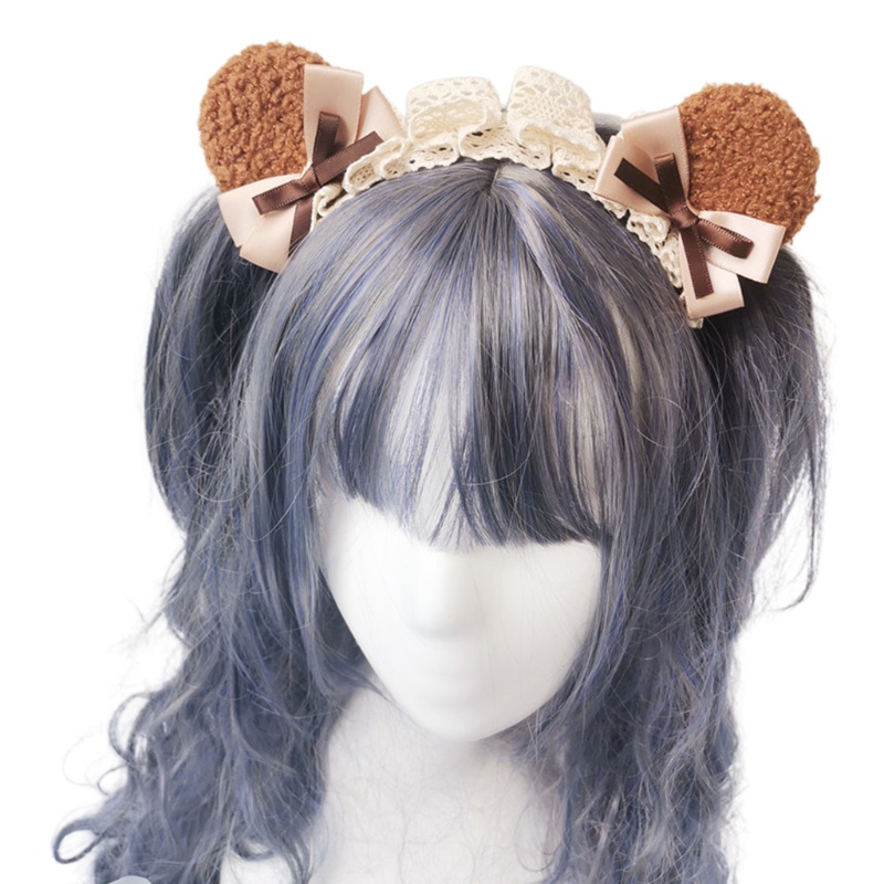 Cài tóc hình tai gấu phối ren đính nơ phong cách lolita cho nữ