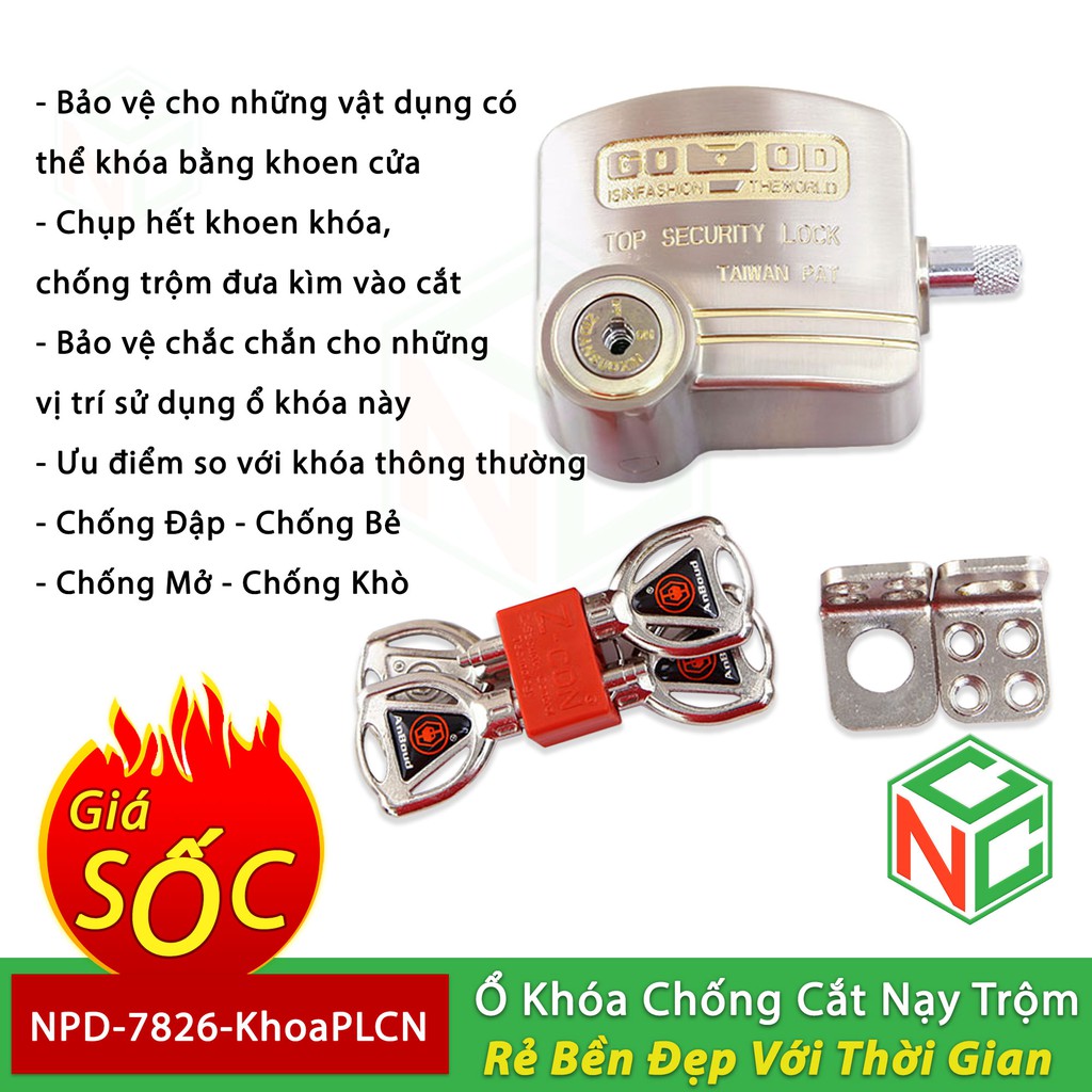 Ổ khóa cùm chống cắt, chống nạy bảo vệ nhà - văn phòng - xưởng kho của bạn - NPD-7826-KhoaPLCN