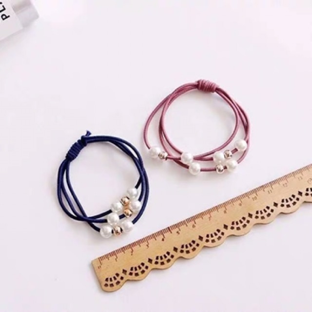 Vòng tay - dây buộc tóc 2in1 3 vòng dây phối hạt trai siêu xinh