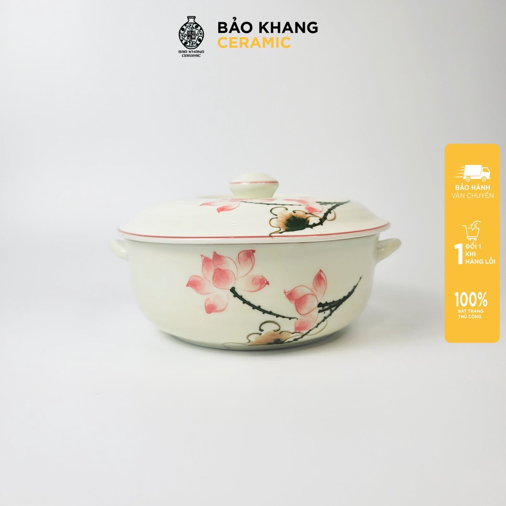 Âu sứ - bát tô đựng cơm có nắp giữ nhiệt bát đựng cơm lớn thế ăn cơm họa tiết vẽ tay thủ công Gốm Sứ Bát Tràng