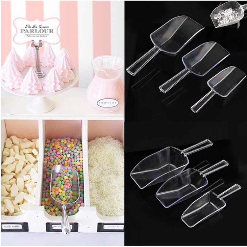 3Pcs Mini Clear Plastic Ice Scoop Scoopers for Weddings Candy Dessert Buffet Ice Cream Protein Powder