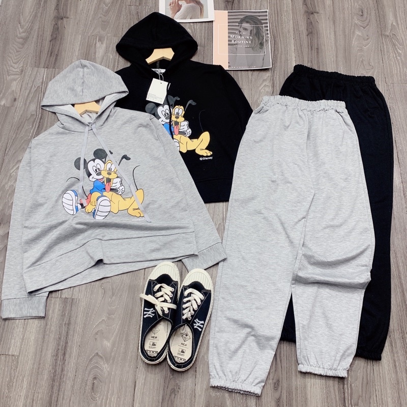 (Ảnh thật) Bộ quần áo nỉ 2 chuột mickey đen siêu xinh đẹp