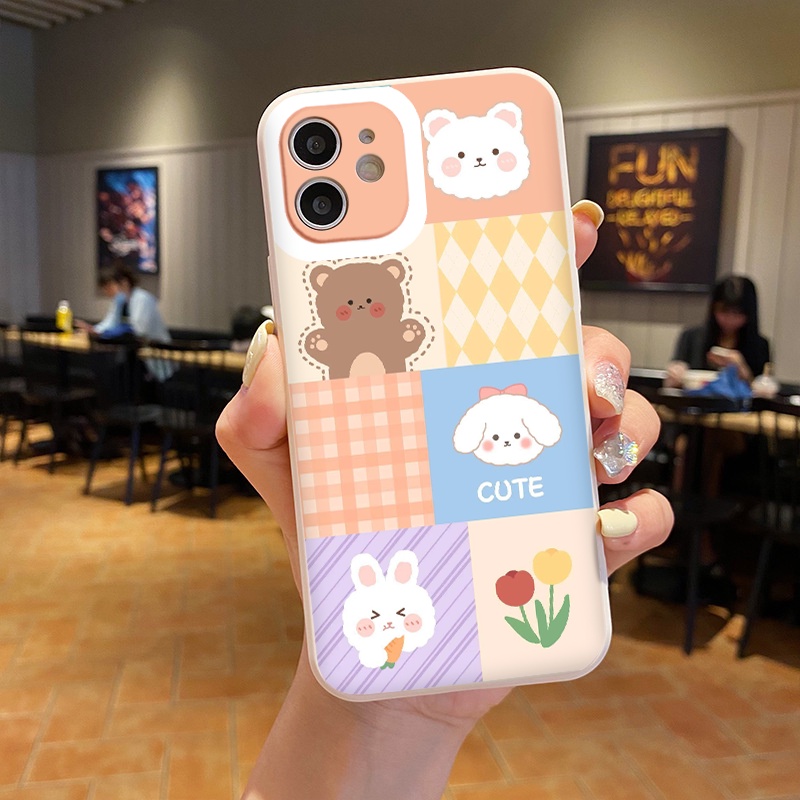 Ốp iphone - Ốp lưng iphone cạnh vuông viền camera Caro gấu dành cho ip 6 đến 14promax - ng008