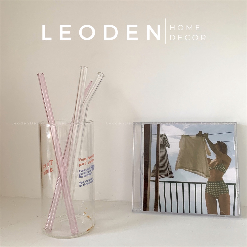 Ống hút thuỷ tinh 20 cm cong tái sử dụng nhiều lần màu sắc pastel - LEODEN Decor
