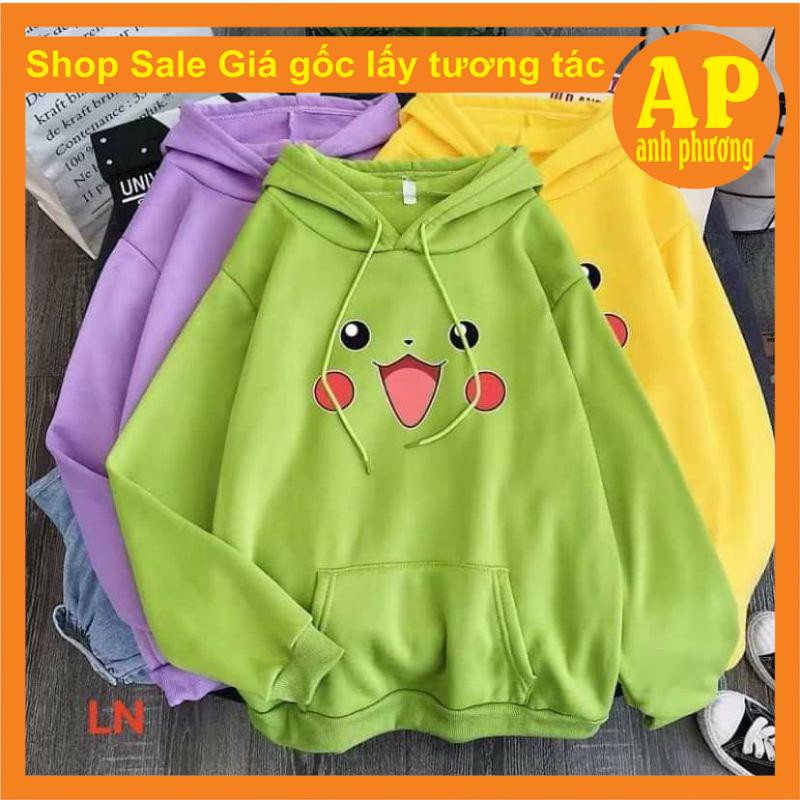 Áo hodie pika 2 má hồngChất liệu nỉ bôngform thụng nam nữ kiểu dáng unisexcó túi bụng và dây rút mũ