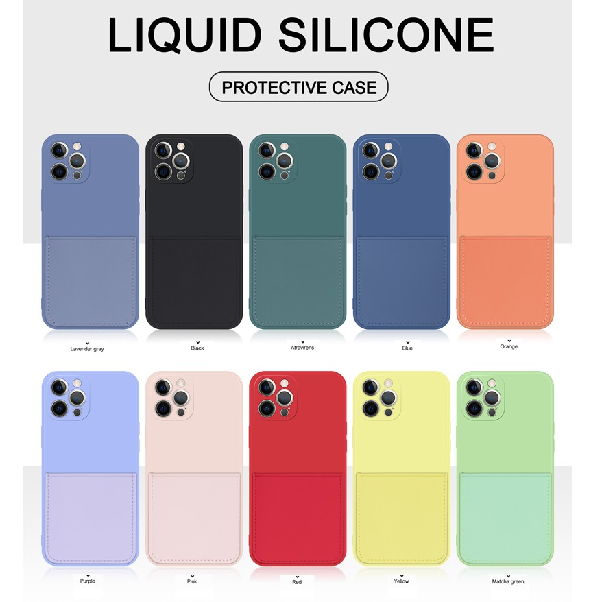 Ốp lưng silicone mềm có ngăn đựng thẻ cho iphone 12Pro Max 7 8 Plus X Xs Max XR 11Pro Max Ốp điện thoại