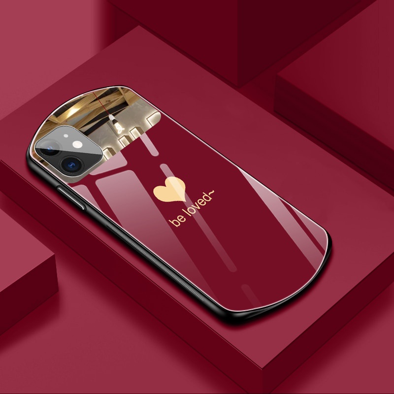 Ốp Điện Thoại Silicon Kính Cường Lực Hình Trái Tim Sang Trọng Cho iPhone 12 11 Pro Max 12 11 Pro 12 Mini XSMax XR X 7 8 Plus SE2020