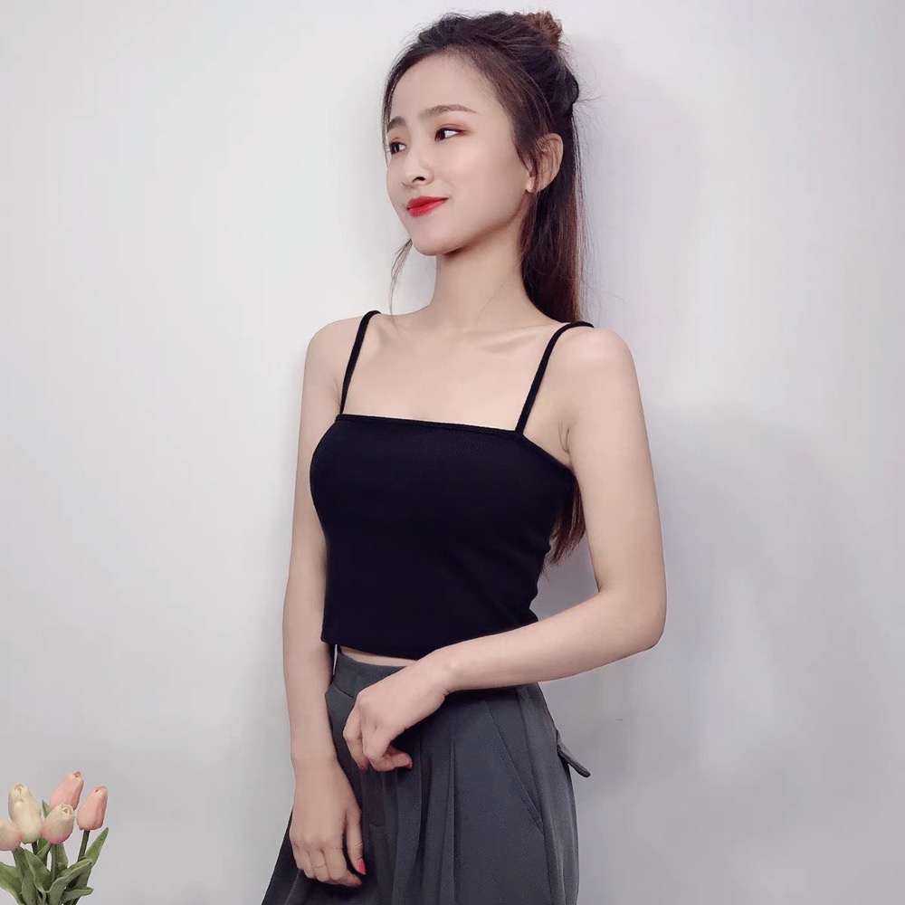 Áo hai dây Renee áo croptop nữ sợi bún to có mút dáng lửng vải cotton co giãn ôm body - FD1