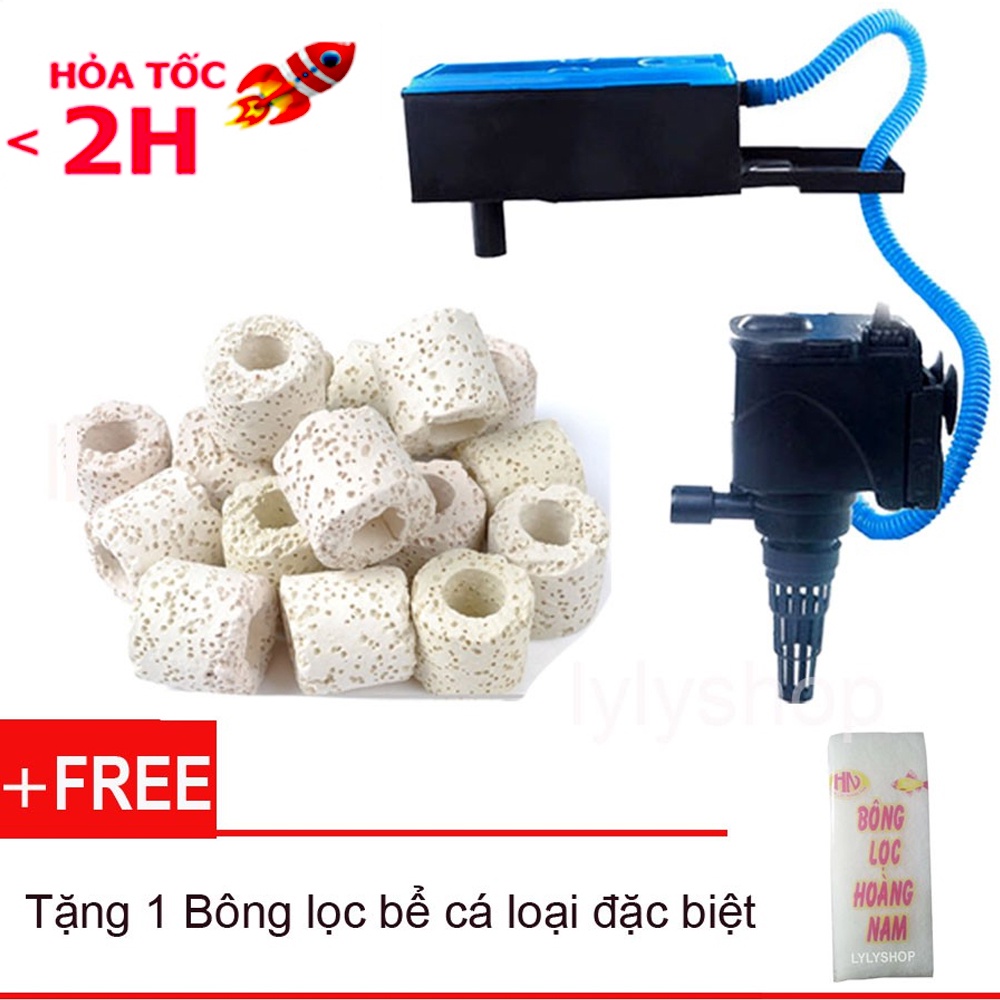 Máy lọc Rs 9800 + 200gr Sứ lọc bể cá tặng 1 bông lọc, lọc nước bể cá, hồ thủy sinh