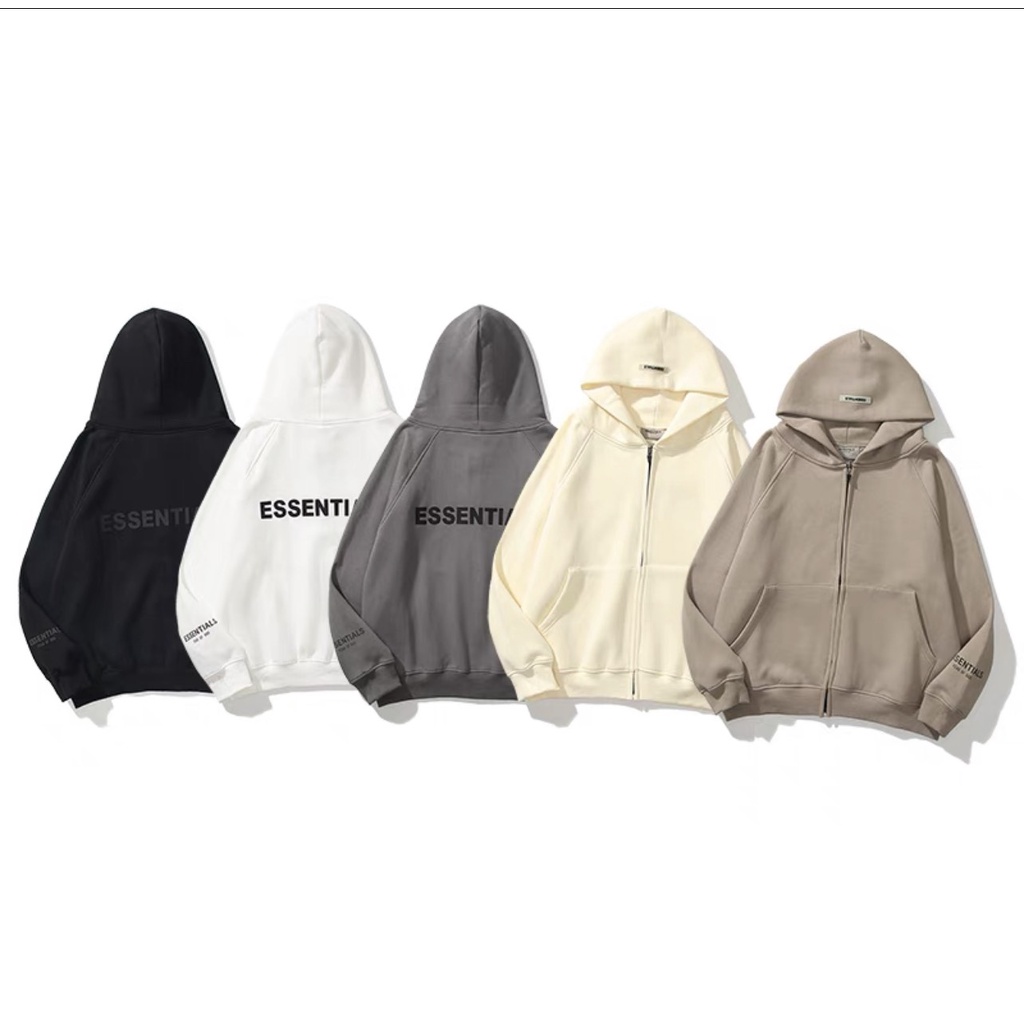 Áo khoác zipper Essentials in cao su khoác hoodie zipper nỉ bông hàng cao cấp