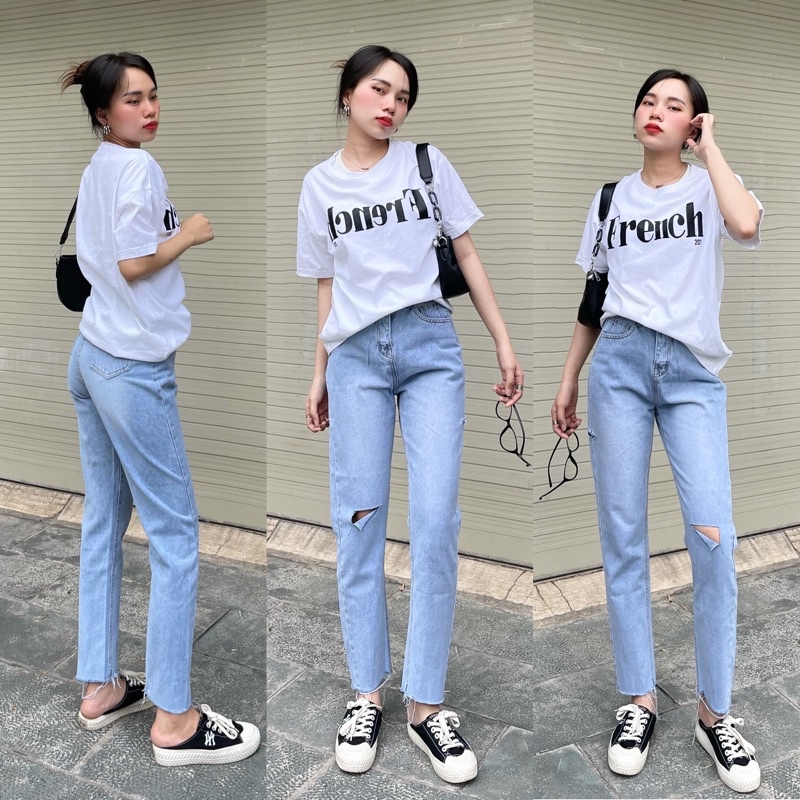 Quần Jeans Baggy Nữ Lưng  Siêu Cao  Rách Gối Và Hông  Shop Yuri Jean