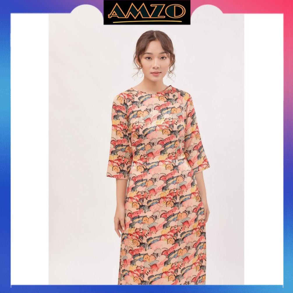 Áo Dài Cách Tân, Áo Dài May Sẳn Cổ Tròn Tay Lửng Nhiều Màu Họa Tiết Bướm Chất Gấm Vân Gỗ Cao Cấp, Hàng Thiết Kế.