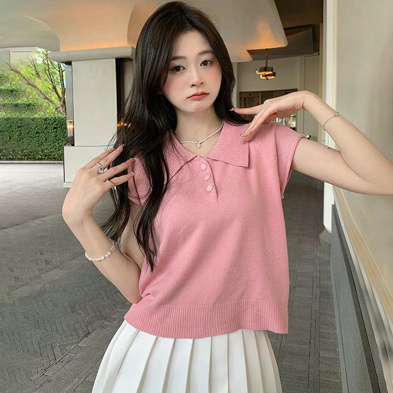 【ZHELIHANGFEI】Áo Thun POLO Dệt Kim Tay Ngắn Dáng Rộng Dễ Phối Đồ