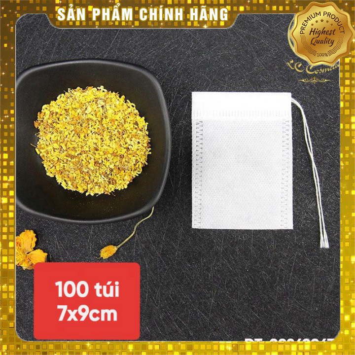 100 chiếc túi lọc trà 7x9 cm có dây rút bằng vải không dệt- Phukientuiloc