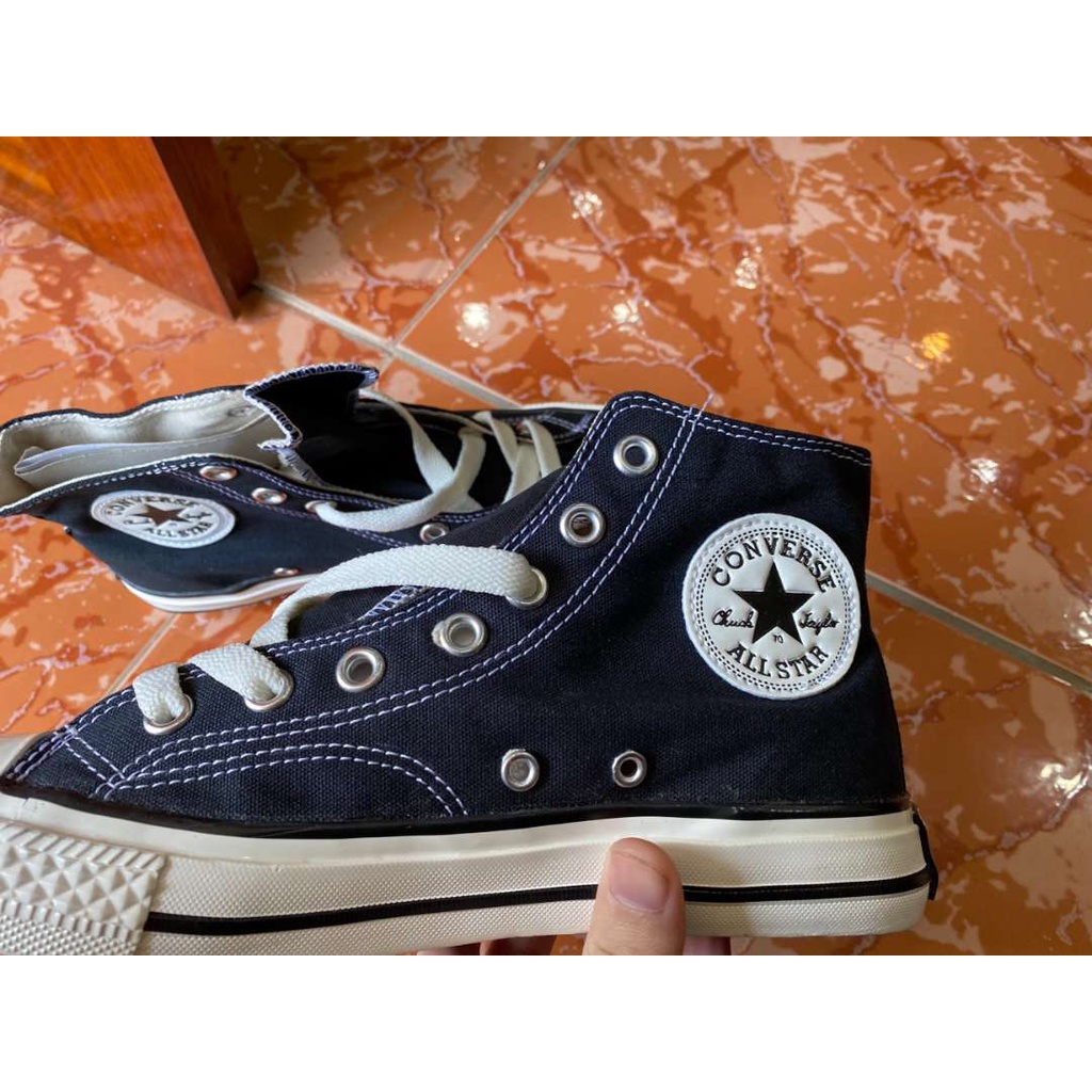Giày_Converse 1970s cổ cao nam nữ hàng cao cấp, Giày cv chuck cổ cao màu đen mũi bóng full box bill