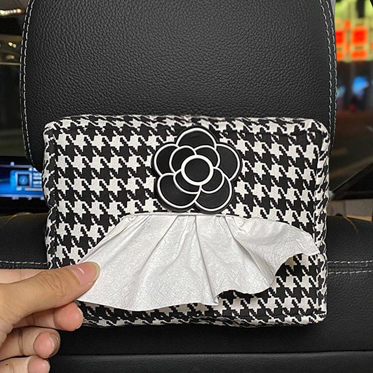 Houndstooth Car Tissue Box Creative Car Interior Car Special Internet Celebrity Hanging Car Drawing Paper Bag Car Interior Design Supplies Female car accessories kJx1