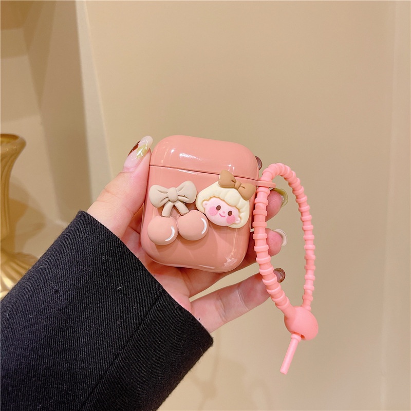 Vỏ bao đựng tại nghe airpod 3 Pinks em bé cherry bảo vệ bao đựng tai nghe không dây bluetooth