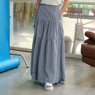 Andabove - Chân váy dài Gypsy hoạ tiết Gingham - Gingham Gypsy Skirt - Màu Xanh đen/Trắng