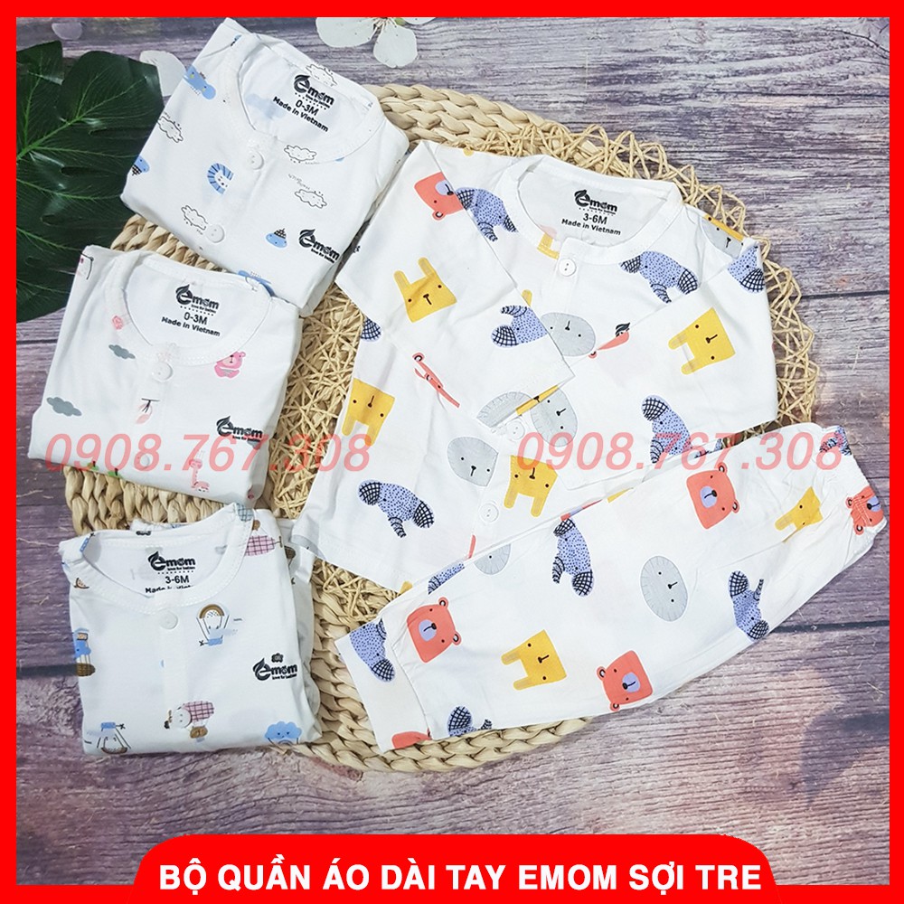 Bộ Đồ Quần Áo Dài Tay Cho Bé Chất Sợi Tre Emom Mềm Mịn