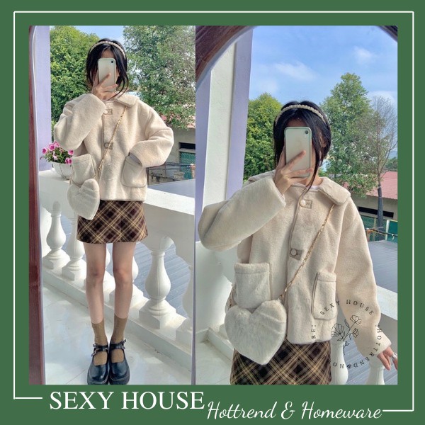 Áo lông cừu mùa đông tặng kèm túi đeo trái tim A03 SEXYHOUSE