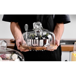 Cake stand khay bánh gỗ nắp thủy tinh trang trí