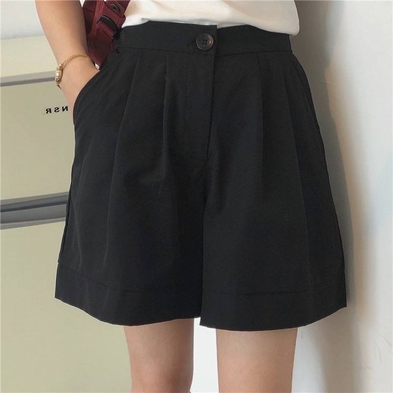 Quần Sooc Ống Rộng Vải Kaki Mềm Dáng Vintage