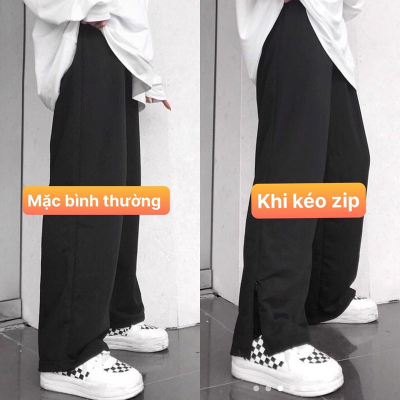 Quần dài thun nữ ống rộng phối zip - phong cách trẻ trung năng động unisex - MAYLANSTORE