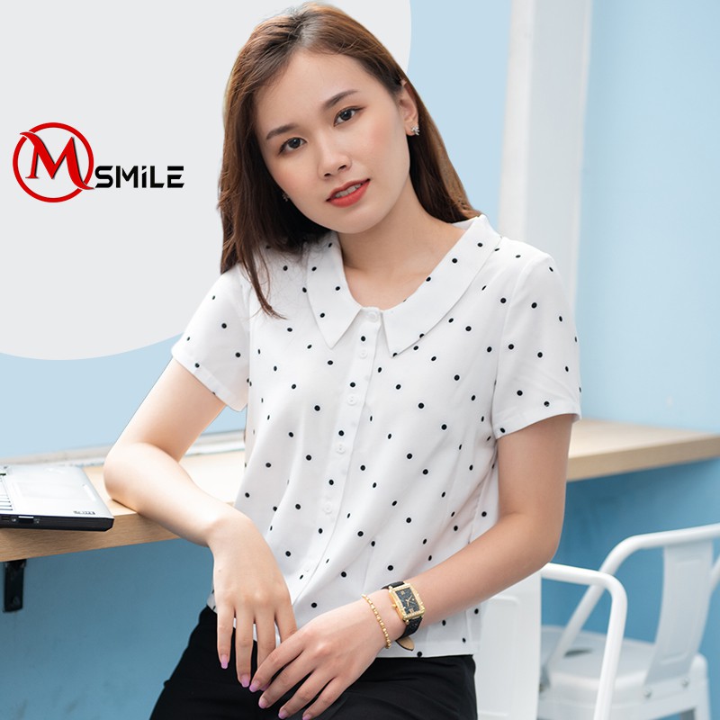 Áo Sơ Mi Nữ chấm bi Ao Sơ Mi Nữ dáng croptop cổ sen-MSA71 | BigBuy360 - bigbuy360.vn