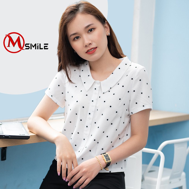 Áo Sơ Mi Nữ chấm bi Ao Sơ Mi Nữ dáng croptop cổ sen-MSA71