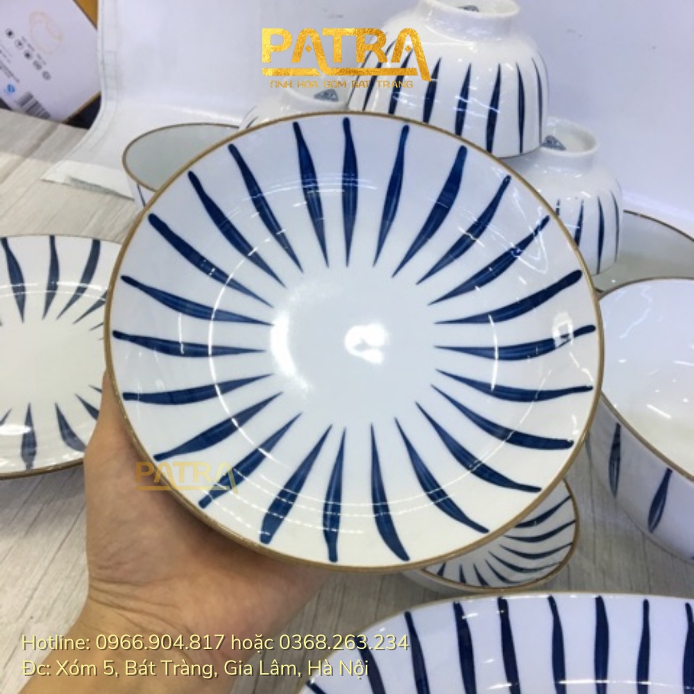 Bộ bát đĩa sứ Bát Tràng, bộ chén dĩa họa tiết lá trúc dài cao cấp 12 chi tiết, có bán các món lẻ
