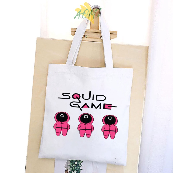 [Nhiều mẫu Đẹp] TÚI VẢI SQUID GAME ĐEO VAI TOTE CANVAS BAG CÓ KHÓA KÉO SIZE LỚN 33x38cm PHONG CÁCH CÁ TÍNH HOT TREND AOM