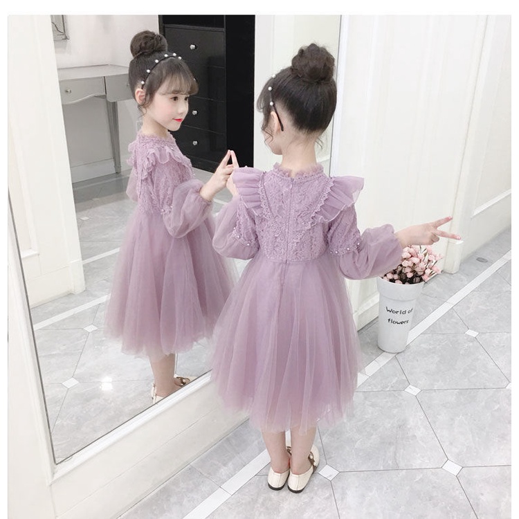 Đầm Công Chúa Phối Lưới Thời Trang Mùa Thu Mới Cho Bé Gái 3-14 Tuổi 2021