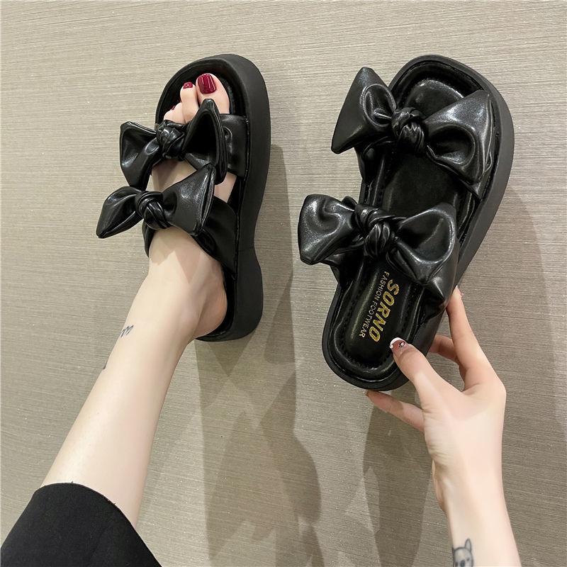 Dép Sandal Đế Dày Đính Nơ Thiết Kế Mới Thời Trang