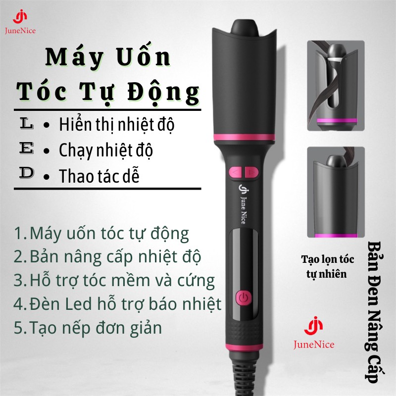 [Hàng có sẵn] Máy uốn tóc tự động với đèn LED hiển thị nhiệt độ lõi gốm bảo vệ chống phỏng màu Đen mới lạ