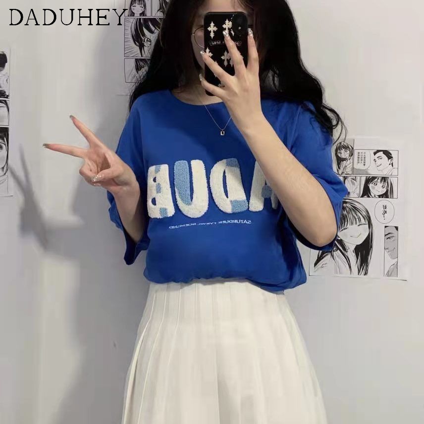 Áo thun DADUHEY tay ngắn in họa tiết chữ cái 3D phong cách Nhật Bản 2022 thời trang mùa hè ngọt ngào mới cho cặp đôi