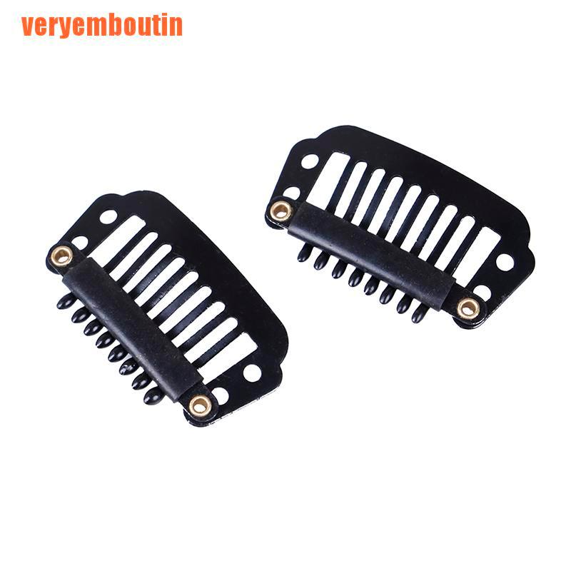 [Hàng mới về] Bộ 10/100 kẹp gắn tóc giả có 8 cần đệm nối tóc màu đen bằng cao su