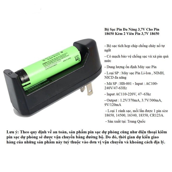 Combo Bộ Sạc Pin Đa Năng 3,7V Cho Pin 18650 Kèm 2 viên Pin sạc 18650