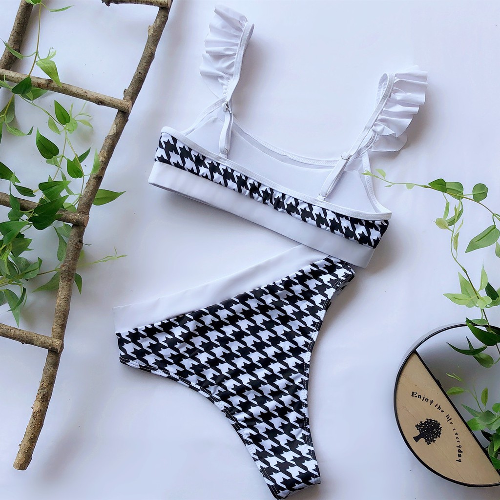 Bộ Bikini Tay Cánh Tiên Họa Tiết Kẻ Ô F26 | BigBuy360 - bigbuy360.vn