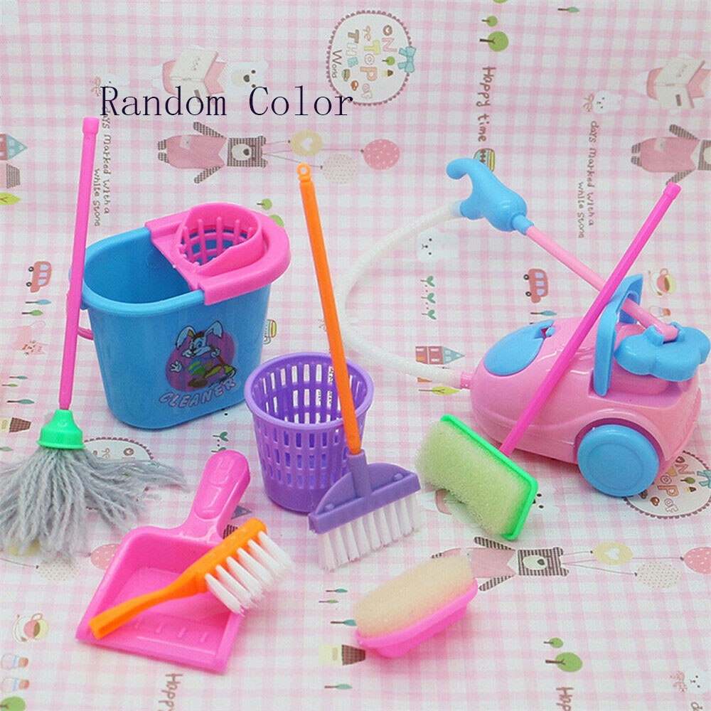 Set 9 dụng cụ vệ sinh nhà búp bê bằng nhựa màu sắc ngẫu nhiên