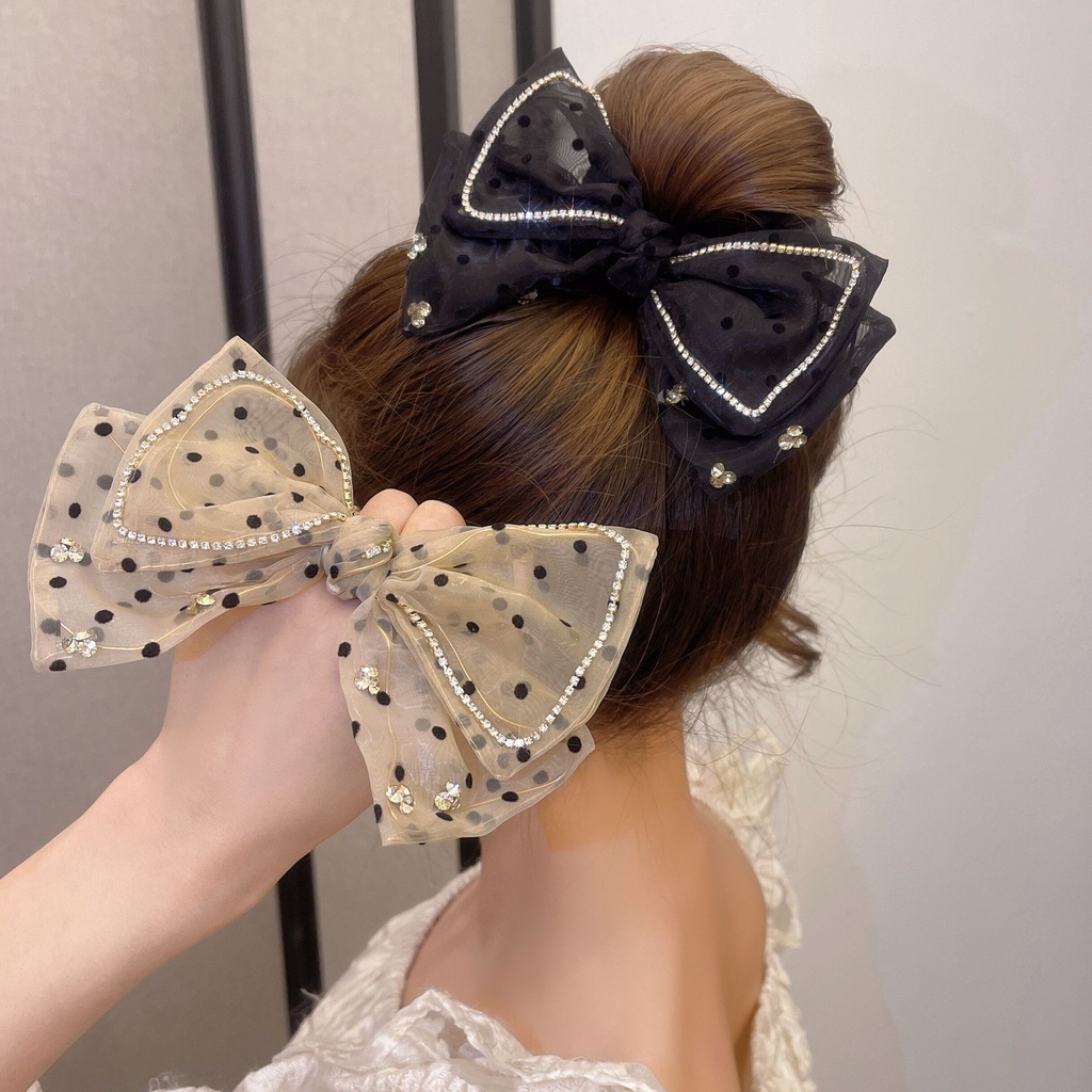 Dây Cột Tóc Cao Su Bản Lớn In Họa Tiết Chấm Bi / Hoa Xinh Xắn Thời Trang Cho Nữ